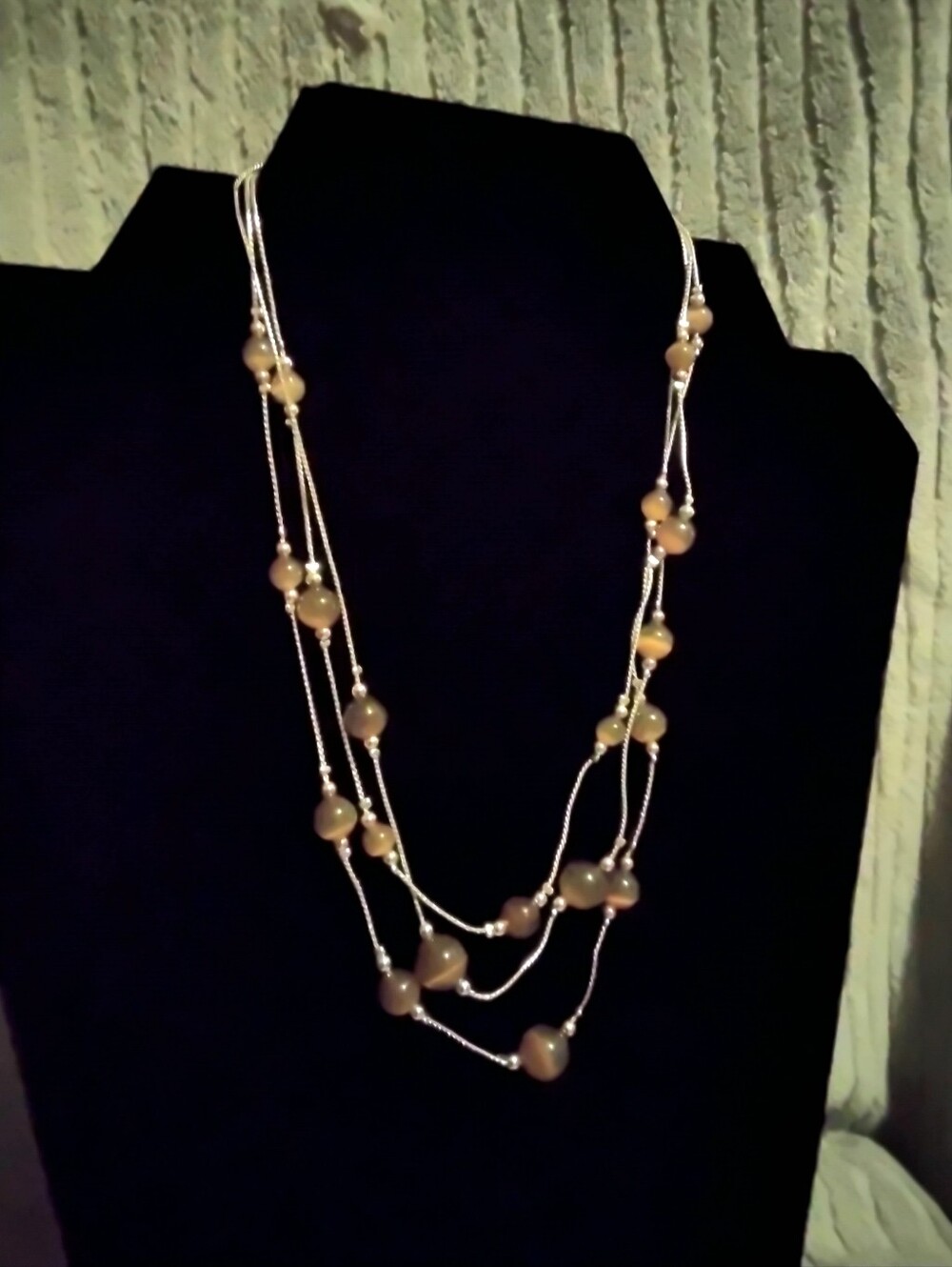 Vintage Silver Earthtone Glass Bead Multi Strand Necklace